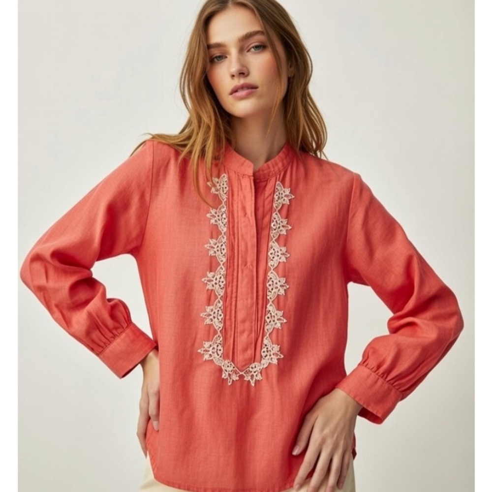 Pendleton Womens Peasant long sleeve Top Coral Womens size M